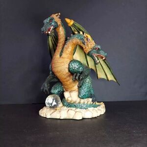Vintage Mythology Dual Headed Dragon Decorative Collectible Figurine Statue Art